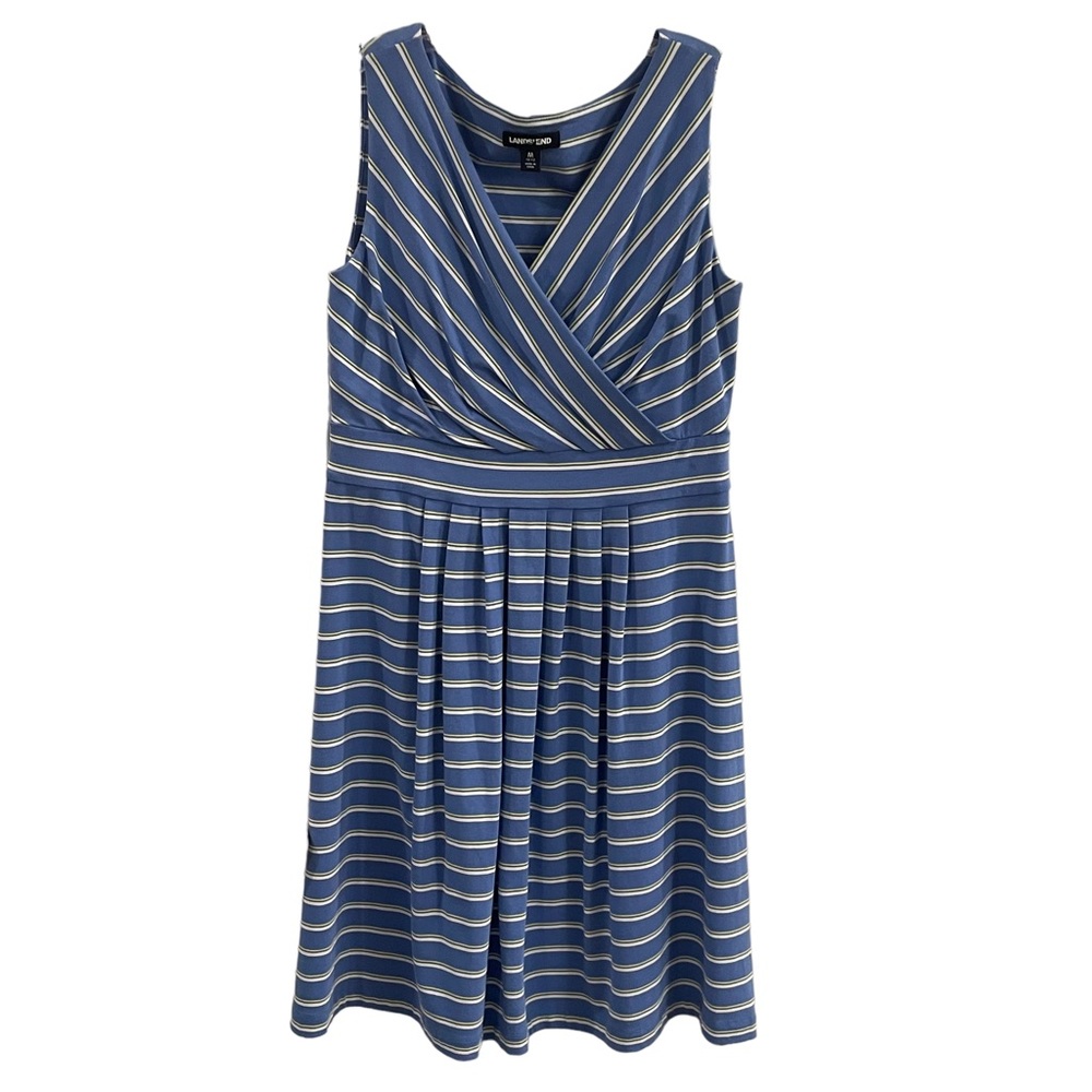 Lands End Blue Stripe Wrap Front A-line Dress - M (10/12)